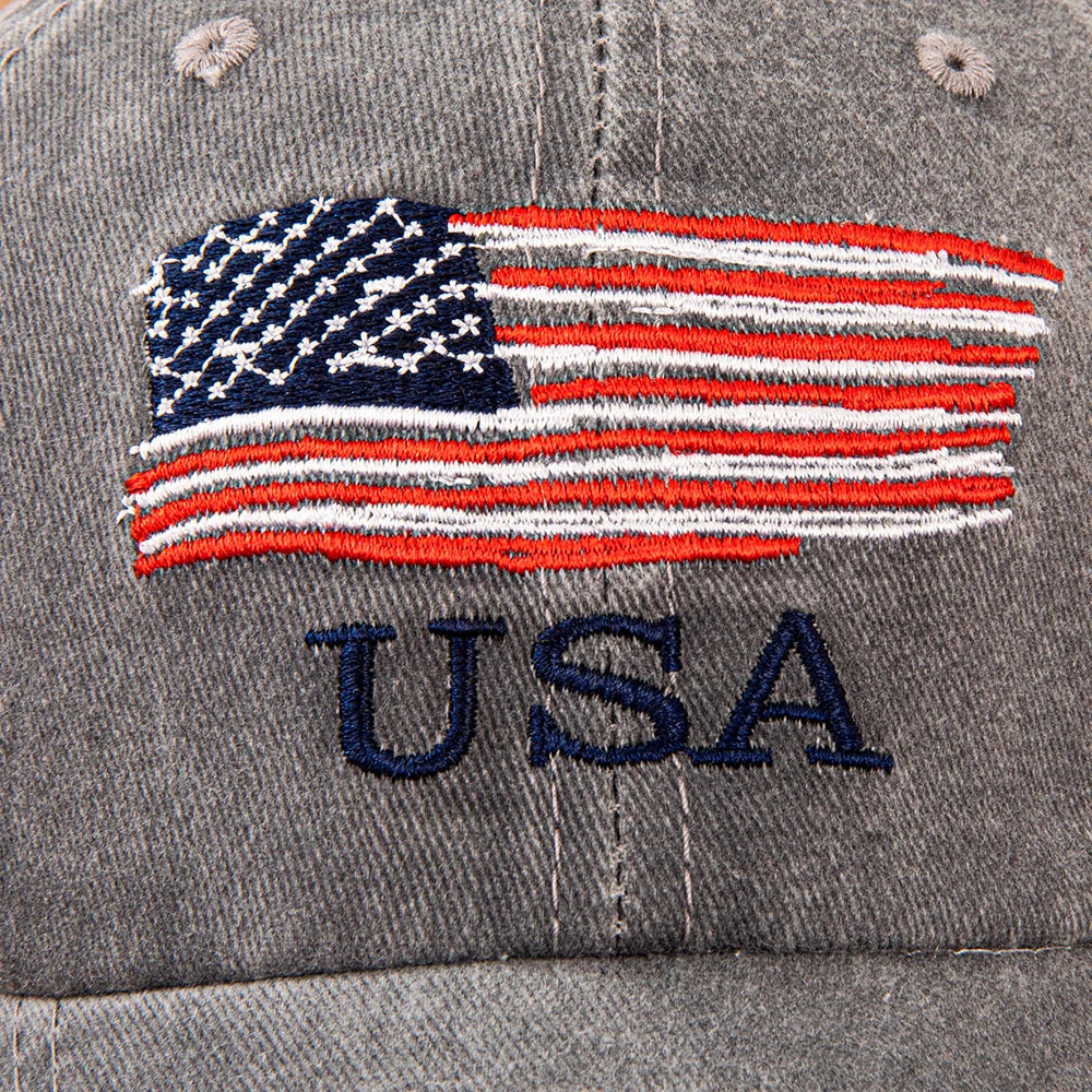 USA American Flag Embroidered Washed Cotton Baseball Cap for Men Women Vintage Adjustable Dad Hat Patriotic Outdoor