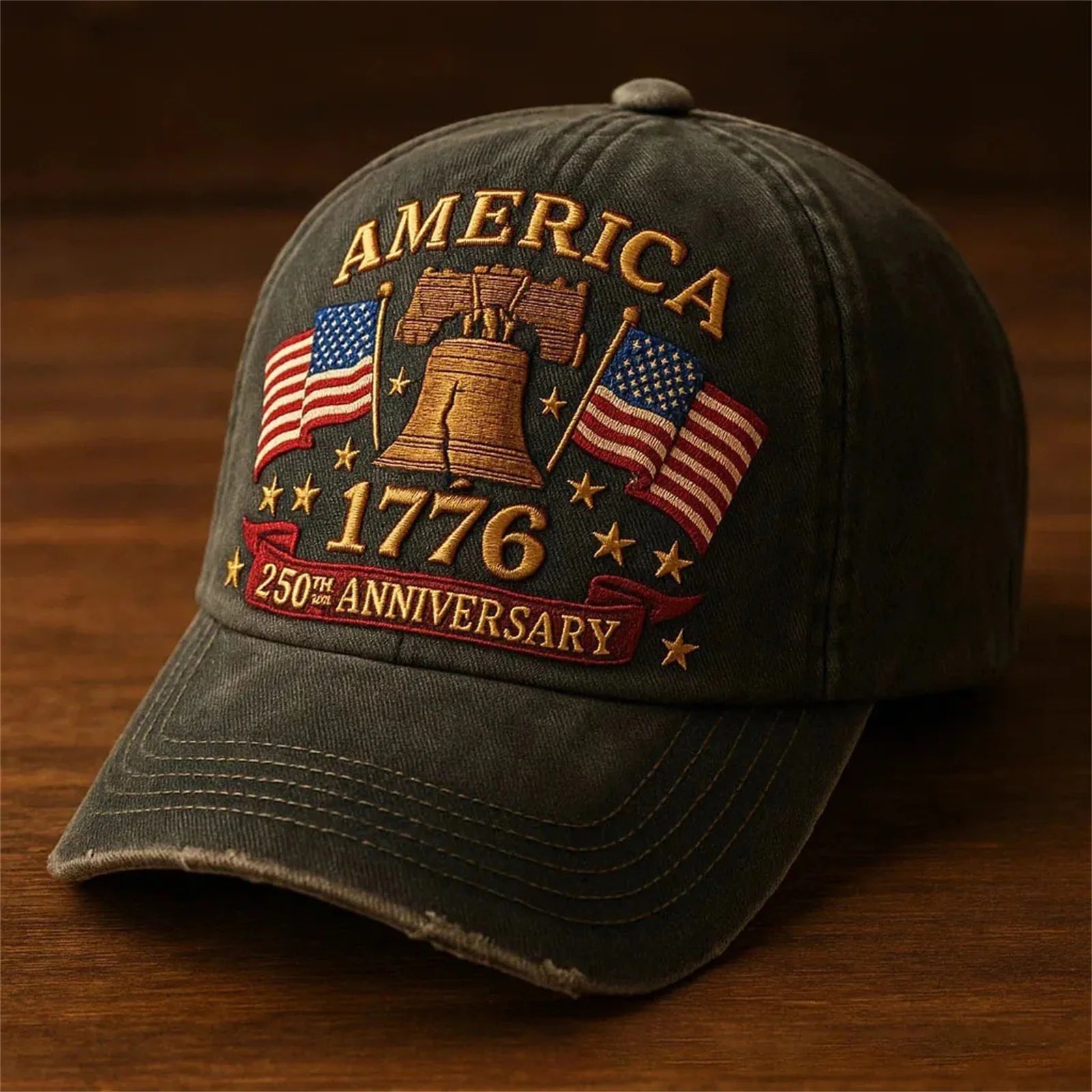 American Anniversary Usa Hat Retro Elements Baseball Cap Flag Design Unisex Distressed Cap