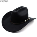 Vintage Western Cowboy Hat Wide Brim Leather Fedora for Men and Women