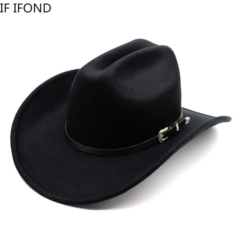 Vintage Western Cowboy Hat Wide Brim Leather Fedora for Men and Women