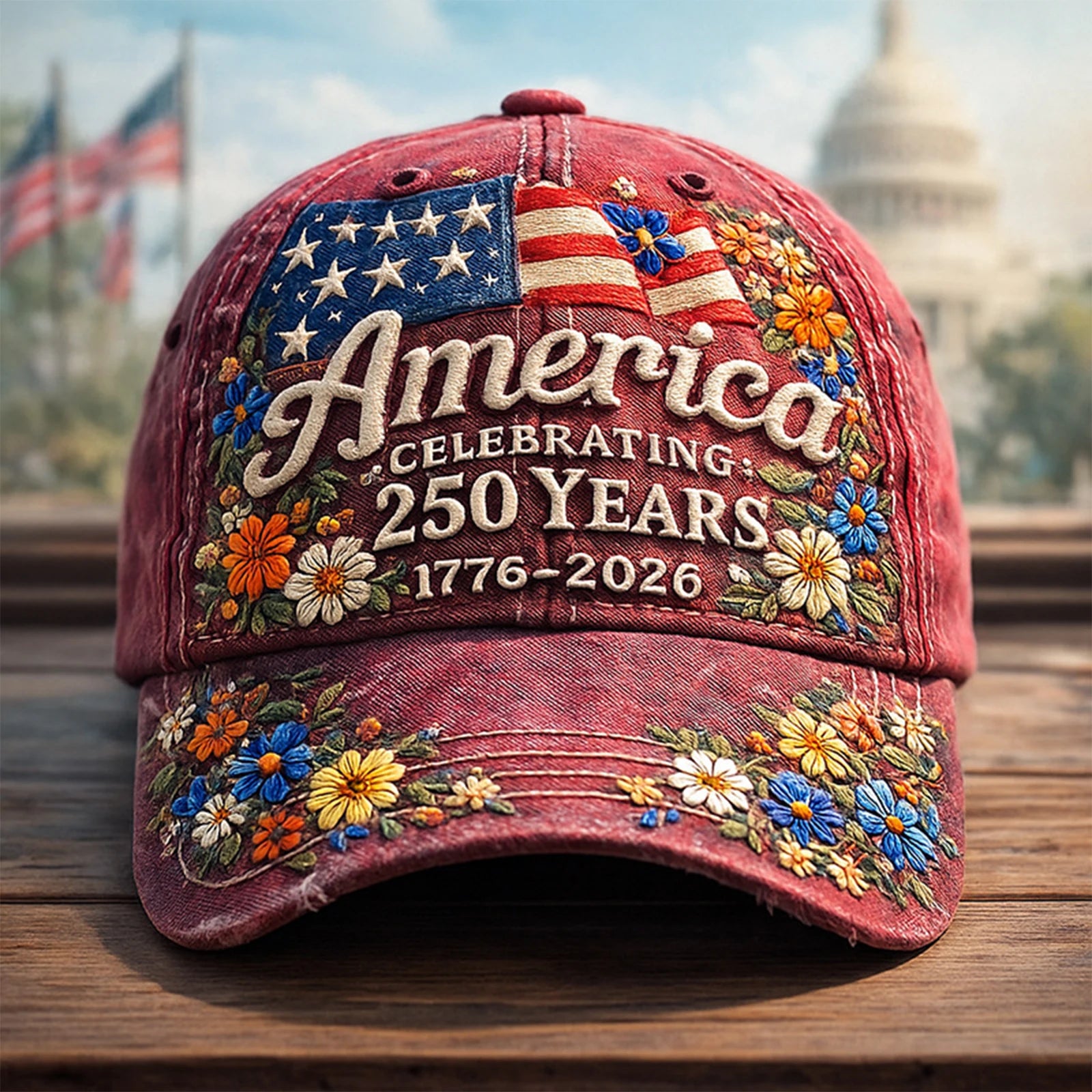 American Anniversary Usa Hat Retro Elements Baseball Cap Flag Design Unisex Distressed Cap