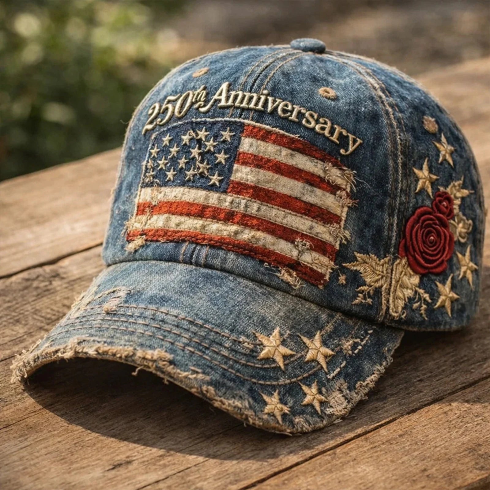 American Anniversary Usa Hat Retro Elements Baseball Cap Flag Design Unisex Distressed Cap