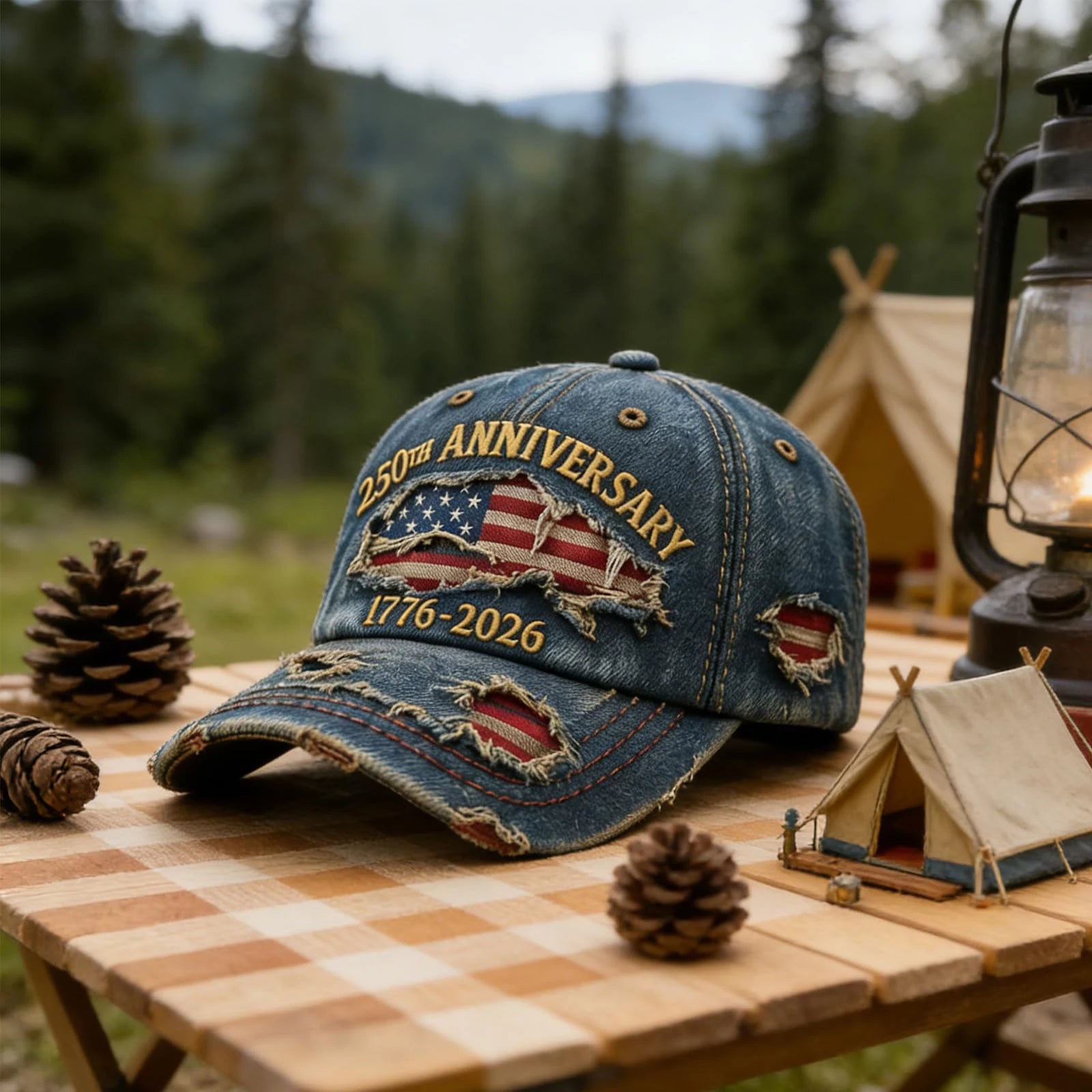 American Anniversary Usa Hat Retro Elements Baseball Cap Flag Design Unisex Distressed Cap