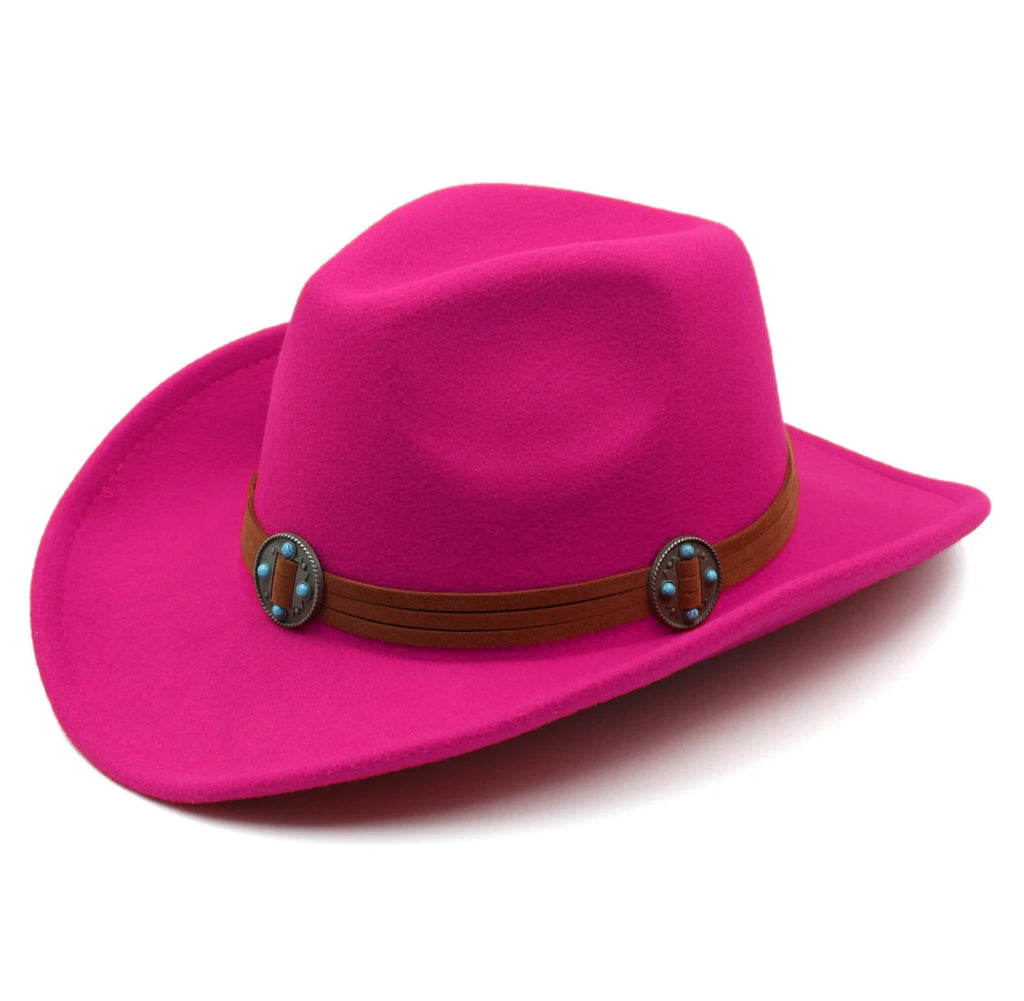 Western Cowboy Hat for Boys Girls Kids Cowgirl Fedora Cap Wide Brim with Brown Strap