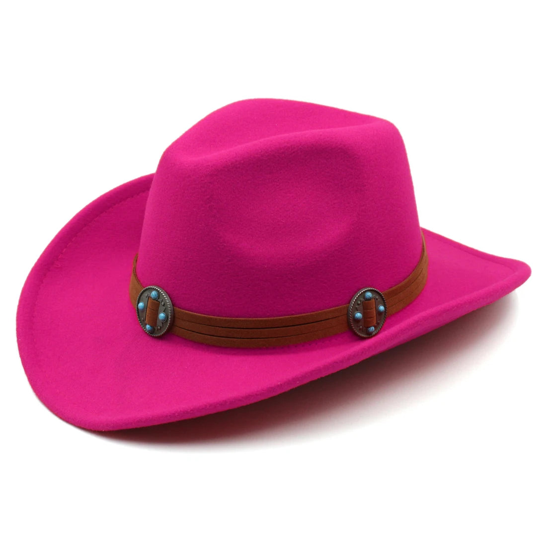 Western Cowboy Hat for Boys Girls Kids Cowgirl Fedora Cap Wide Brim with Brown Strap
