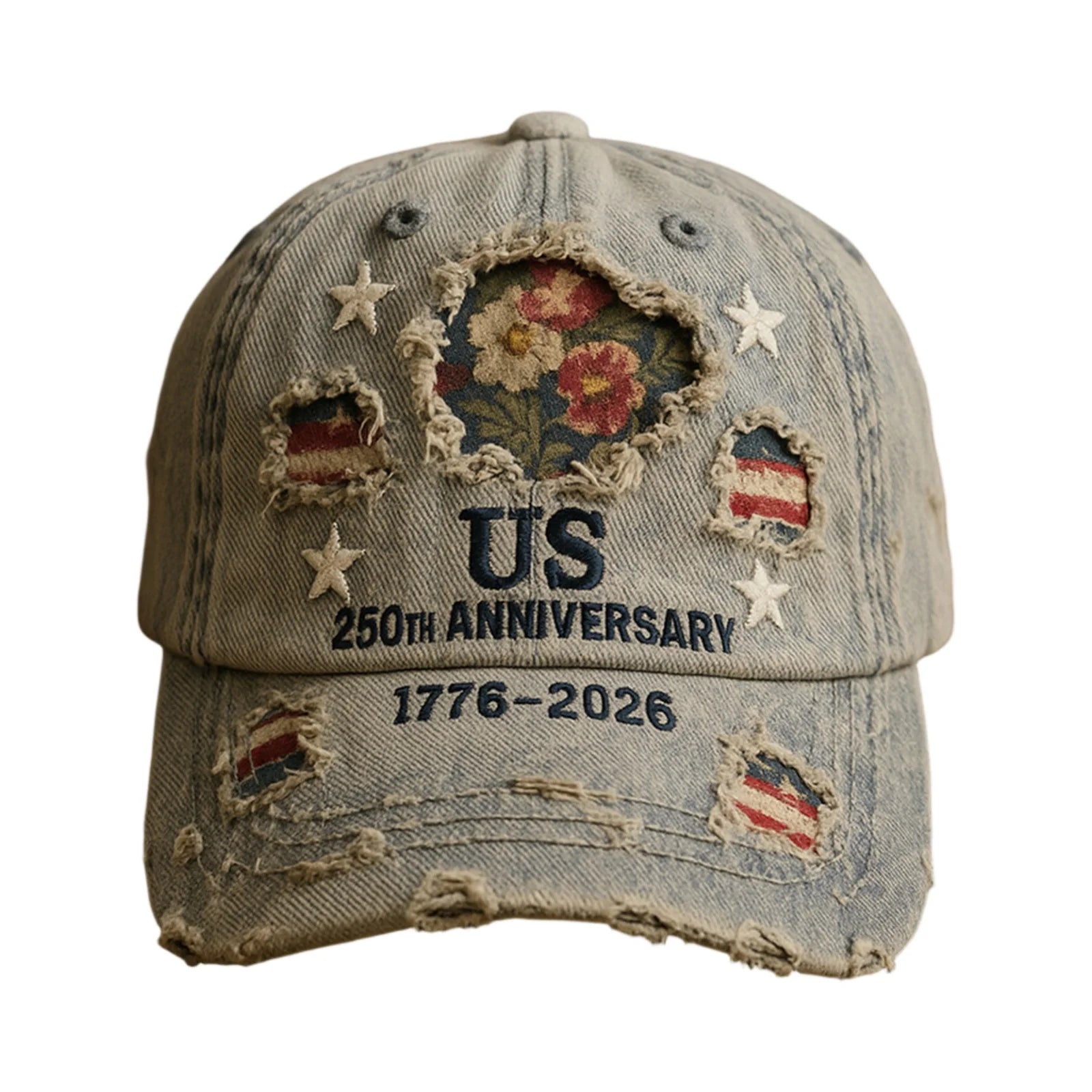 American Anniversary Usa Hat Retro Elements Baseball Cap Flag Design Unisex Distressed Cap