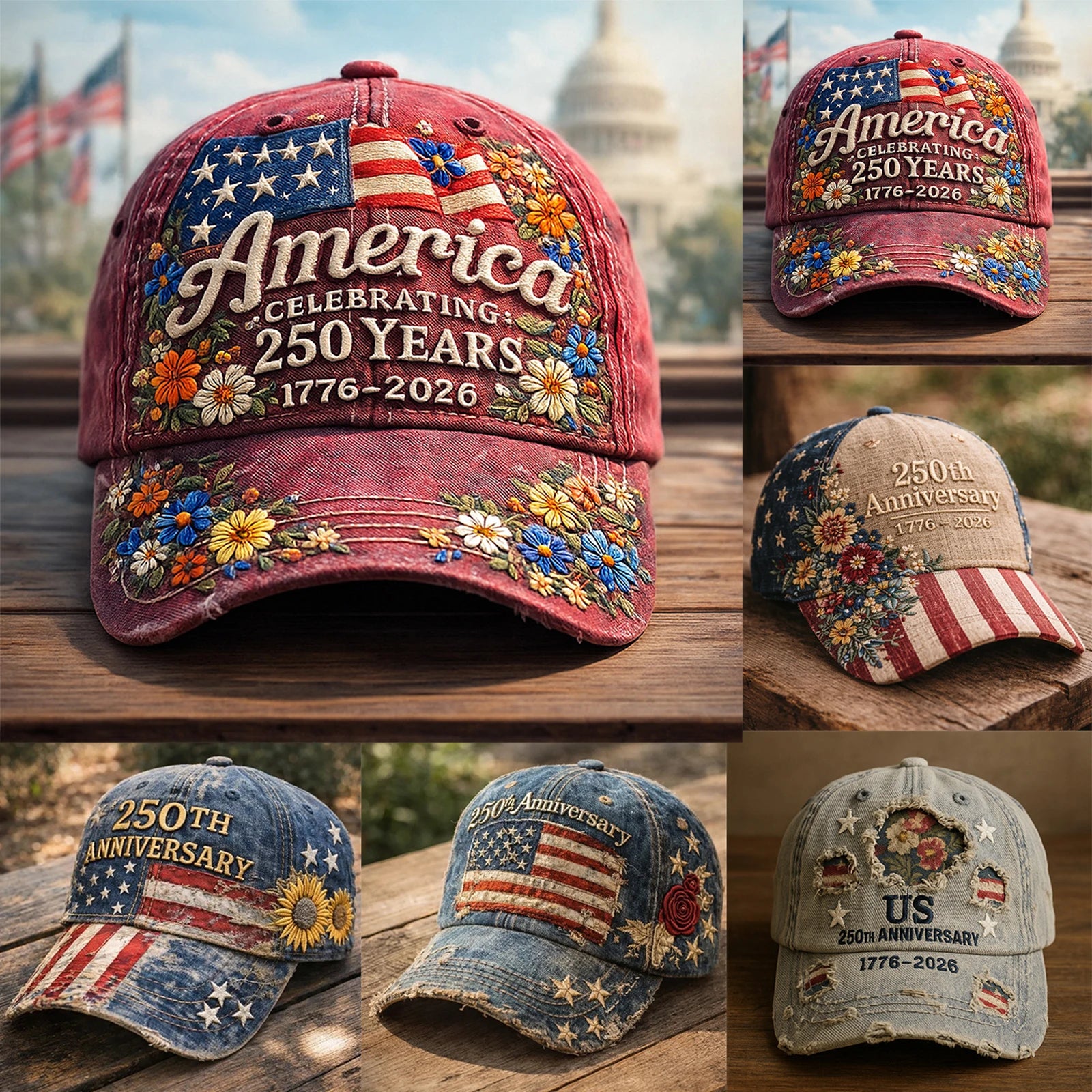 American Anniversary Usa Hat Retro Elements Baseball Cap Flag Design Unisex Distressed Cap