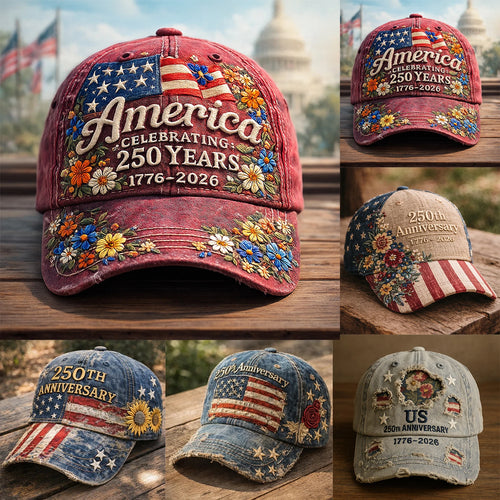 American Anniversary Usa Hat Retro Elements Baseball Cap Flag Design Unisex Distressed Cap