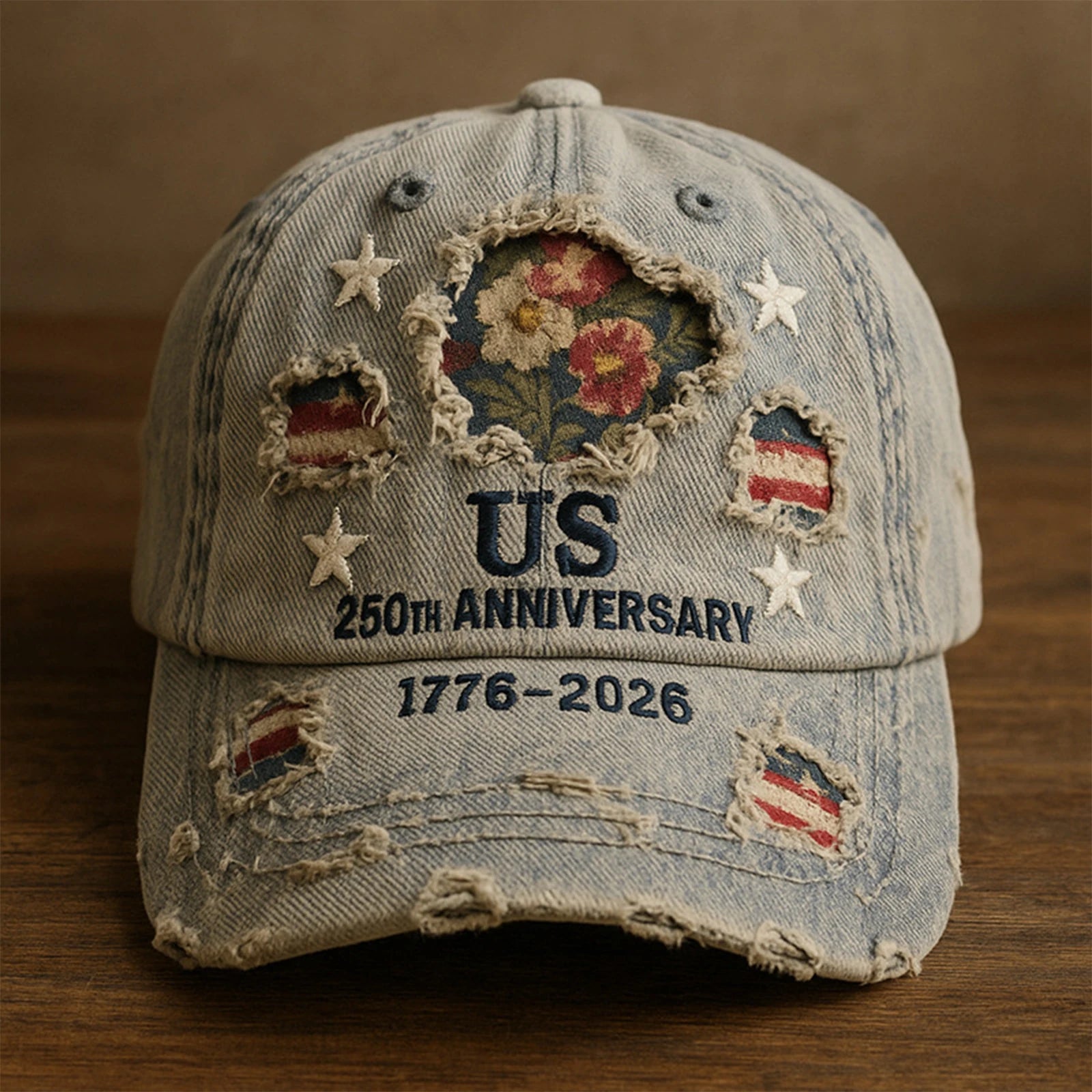 American Anniversary Usa Hat Retro Elements Baseball Cap Flag Design Unisex Distressed Cap