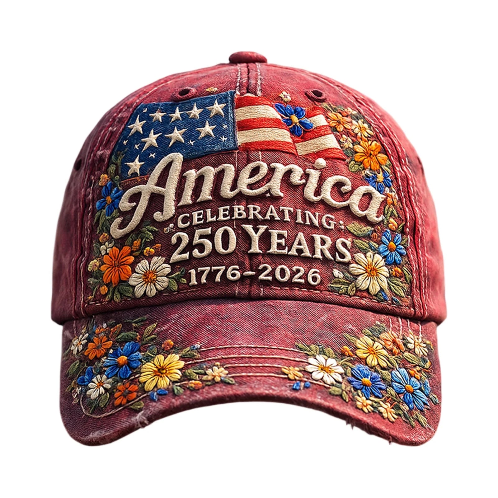 American Anniversary Usa Hat Retro Elements Baseball Cap Flag Design Unisex Distressed Cap
