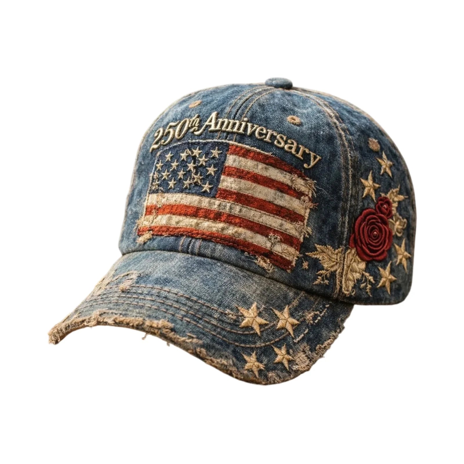 American Anniversary Usa Hat Retro Elements Baseball Cap Flag Design Unisex Distressed Cap